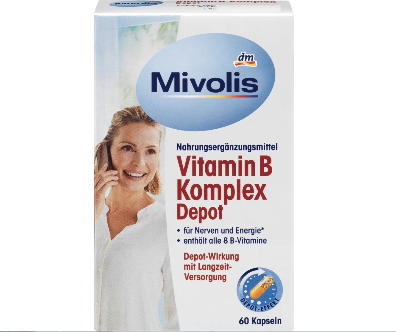 کپسول ویتامین ب کمپلکس ۶۰ عددی ۳۳ گرم.  Vitamin B Komplex Depot, Kapseln 60 St. Mivolis